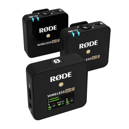Sistema de micrófono inalámbrico x2 Rode Go II omnidireccional, cobertura 200 m, hasta 7 horas, negro