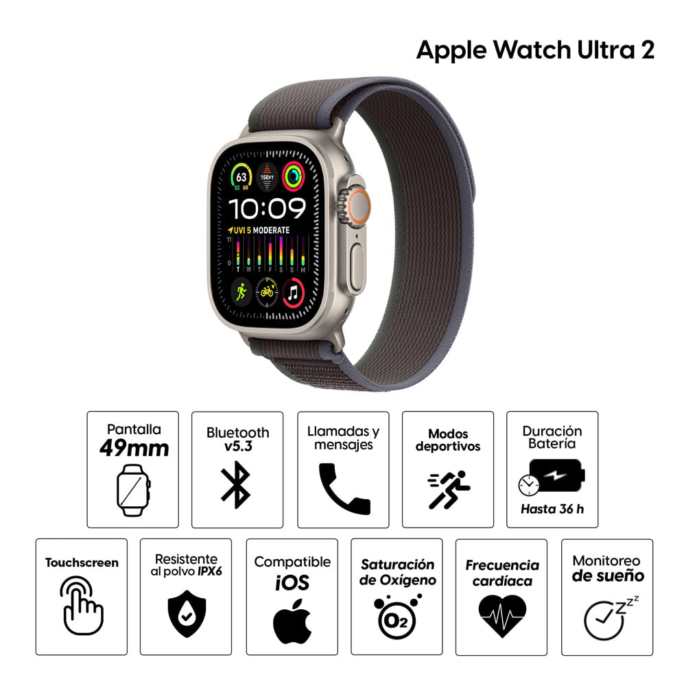 Imagen 2 del producto Apple Watch Ultra 2 GPS + CELL, 49mm, memoria 32GB, certificación IPX6, máx. 36 horas, negro