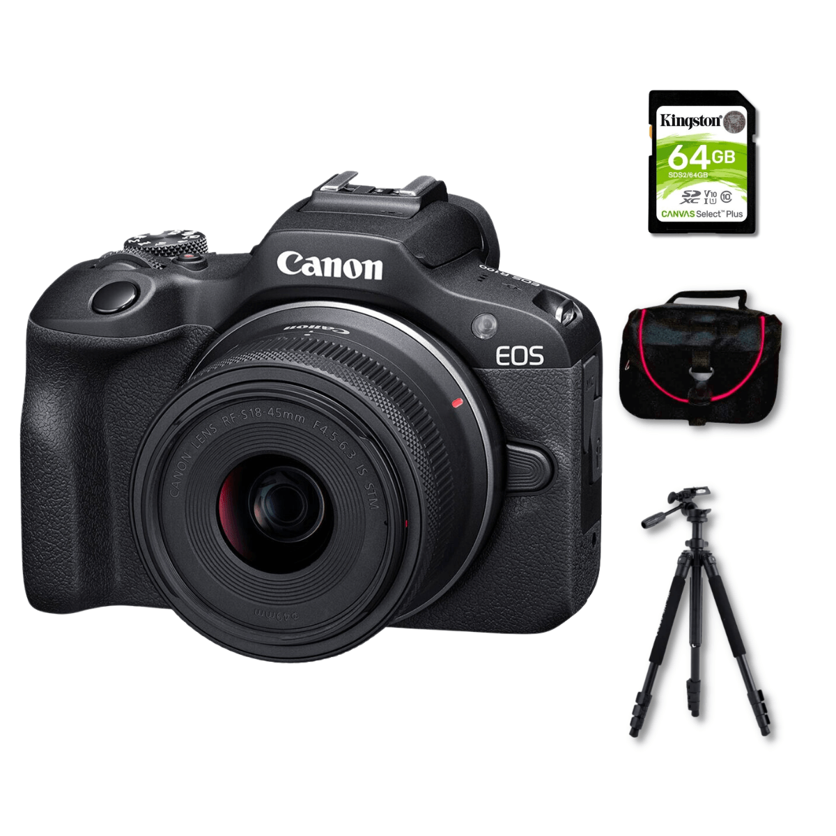 Imagen 1 del producto Cámara Mirrorless EOS R100 + Lente RF S 18-45mm + Kit Deluxe