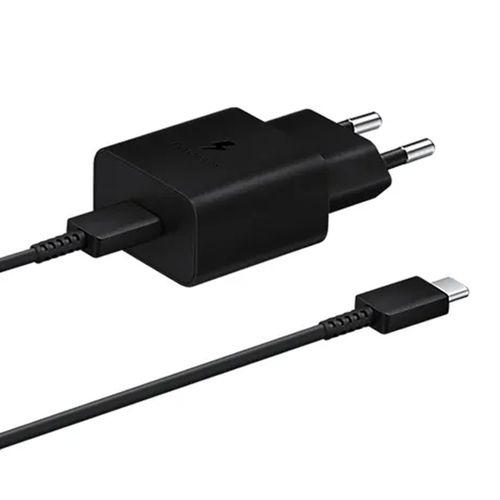 Cargador de pared + cable Samsung Tipo C a Tipo C, 15W, carga rápida, negro