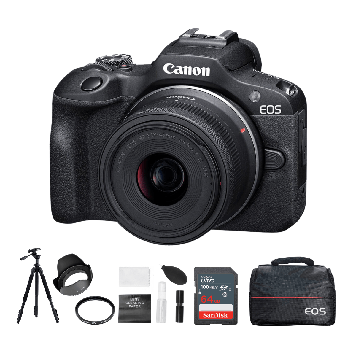 Imagen 1 del producto Cámara Mirrorless EOS R100 + Lente RF S 18-45mm + Kit Ultimate