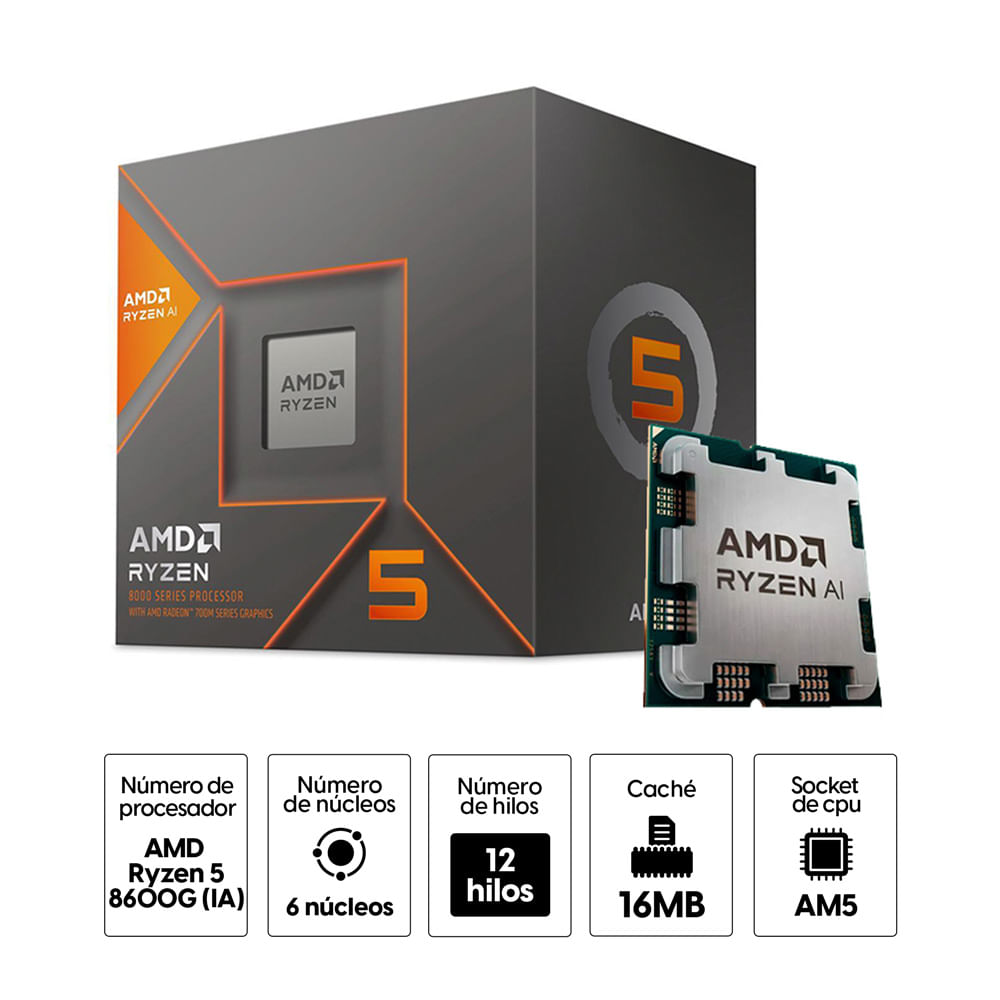 Imagen 2 del producto Procesador AMD Ryzen 5 8600G (IA), 5Ghz, 6 cores, AM5,  65W