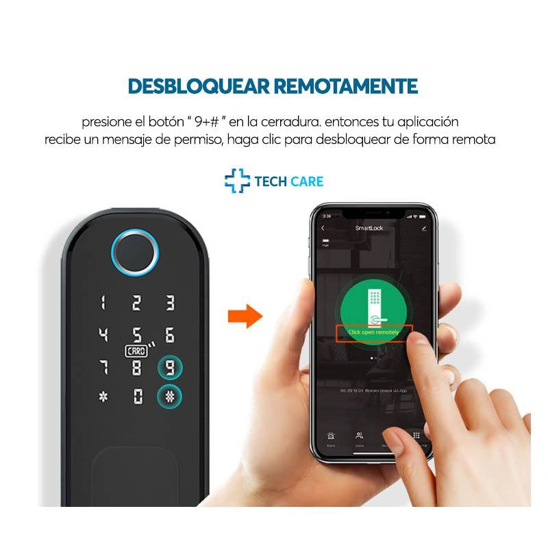 Imagen 2 del producto Cerradura digital Tech Care, biométrica, conexión app Tuya, negro