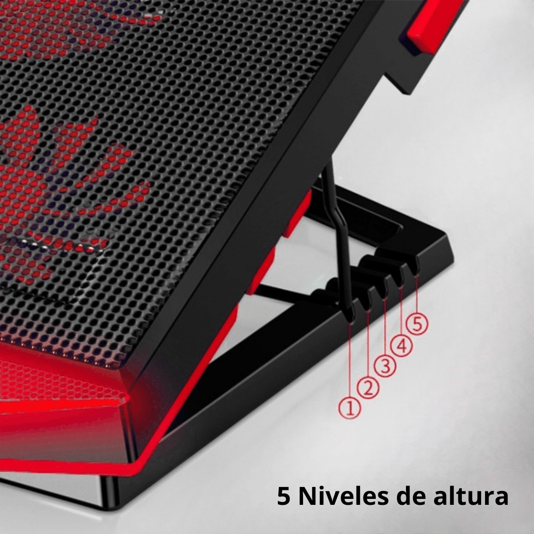 Imagen 2 del producto Cooler para Laptop Nuoxi Iceman 1 GAMER, 5 ventiladores 2 puertos USB - Rojo