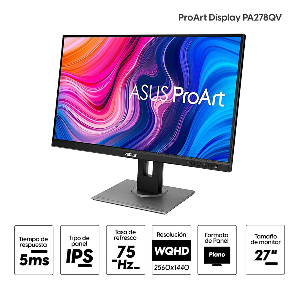 Imagen 2 del producto Monitor Profesional 27” Asus ProArt Display PA278QV Panel IPS, WQHD(2560 x 1440), 75Hz, 5ms, preajuste ProArt, paleta ProArt