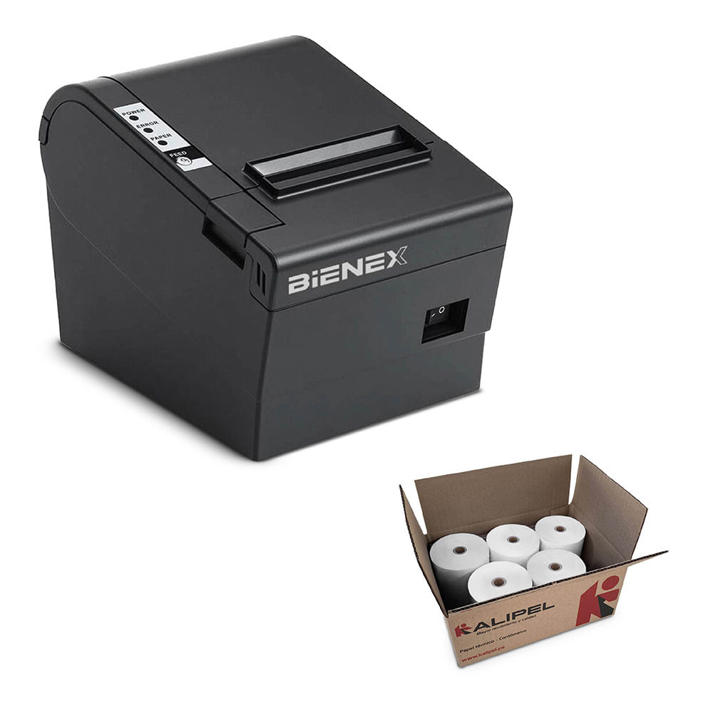 Impresora ticketera térmica Bienex 80mm, usb/puerto ethernet lan + GRATIS 5 rollos de papel térmico de 80x80mm