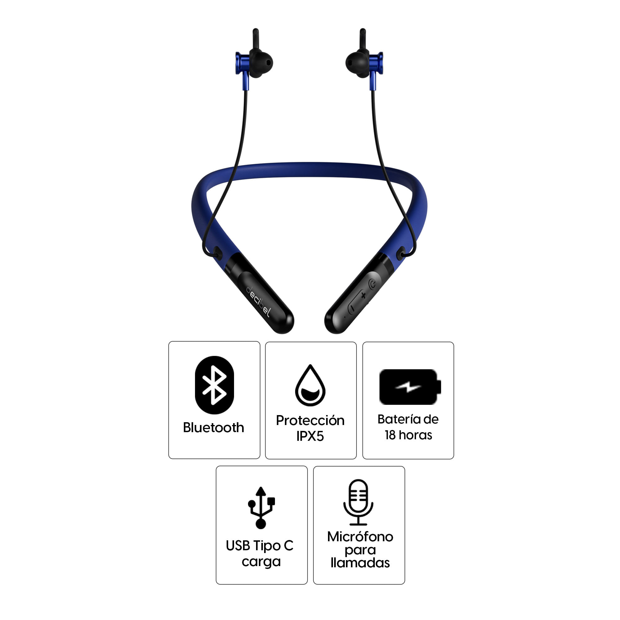 Imagen 2 del producto Audífonos bluetooth in ear Decibel Acitve Pro resistente al agua IPX5, máx. 18 horas, cancelación de ruido, banda de silicona, azul