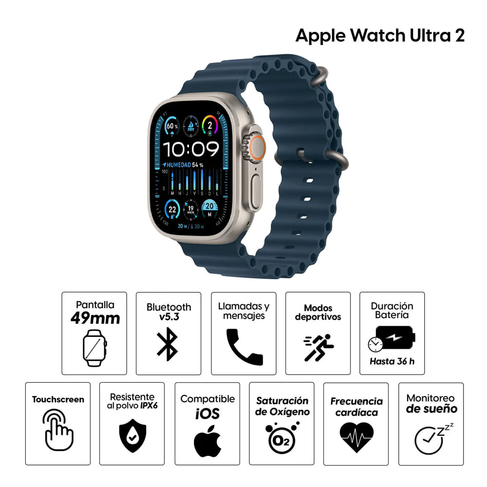 Imagen 2 del producto Apple Watch Ultra 2 GPS + CELL, 49mm, memoria 32GB, certificación IPX6, máx. 36 horas, azul