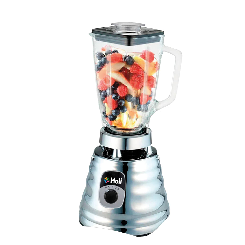 Licuadora Holi 700W, 3 velocidades, con vaso de vidrio 1.25 litros, plateado