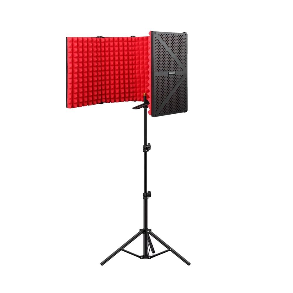 Filtro para Micrófono Aislamiento Acústico de 5 Puertas con Trípode MS05 Rojo