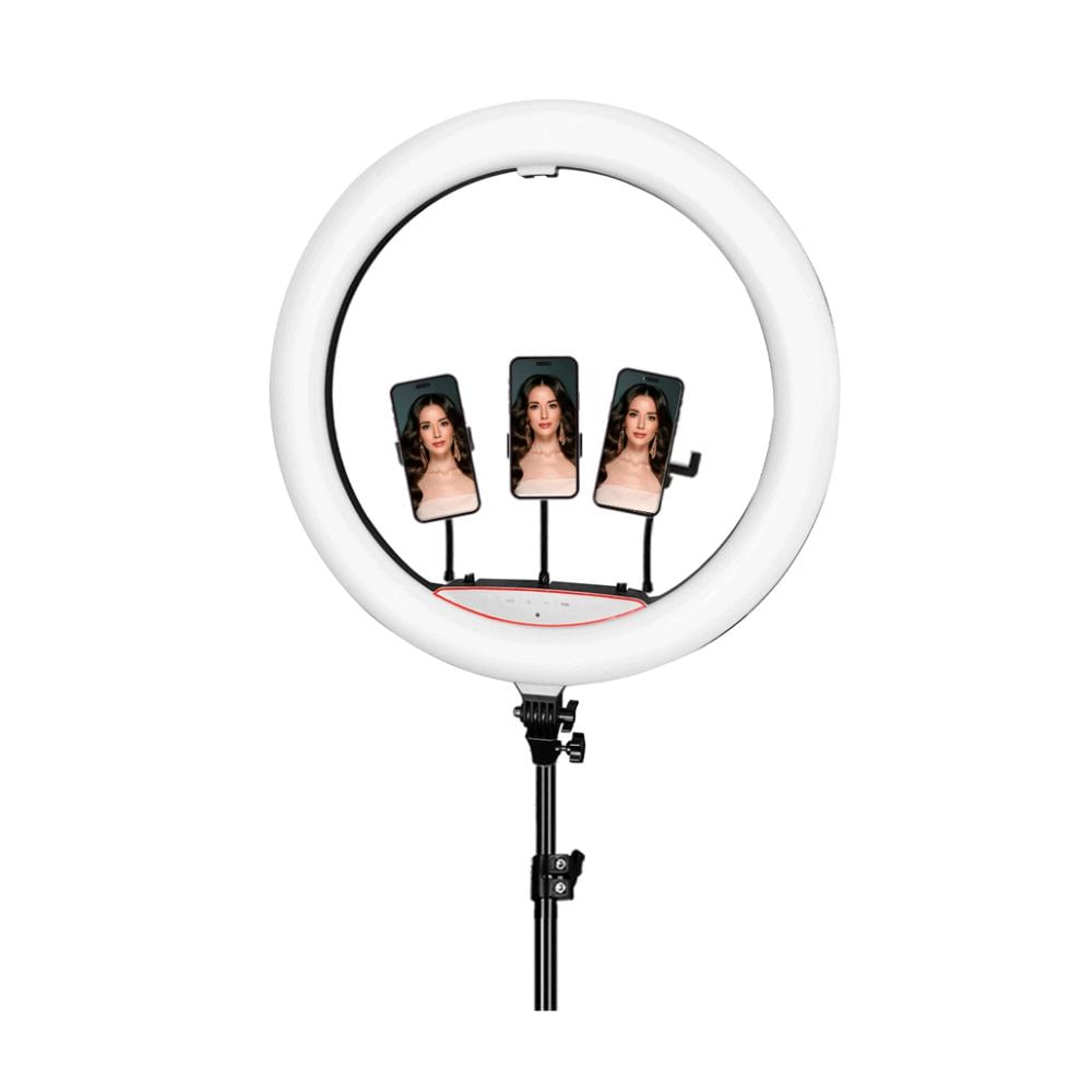 Aro de luz LED 56 cm control remoto, para estudio con trípode, RGB, blanco