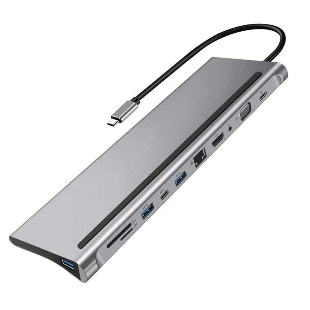 Adaptador Tipo C 11 En 1 Multiport Hub Estacion Lan Hdmi Vga aluminio