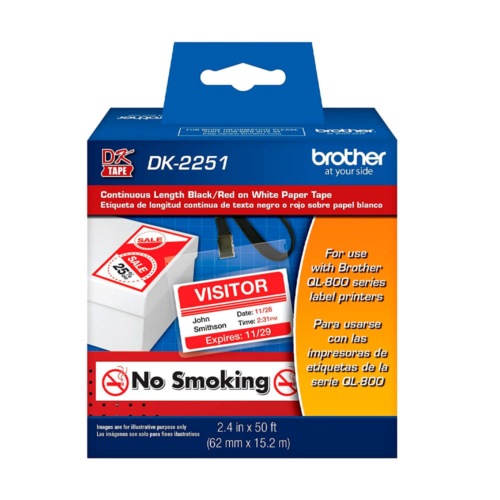 Imagen 1 del producto Cinta Brother DK-2251(62mm x15.24mts)negro/rojo DK2251