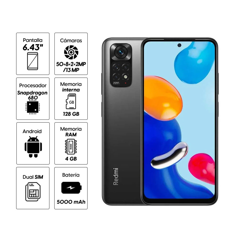 Imagen 2 del producto Celular Xiaomi Redmi Note 11 EU 128GB, 4GB RAM, cámara trasera 50MP y frontal 13MP, 6.43"", gris (reempacado)