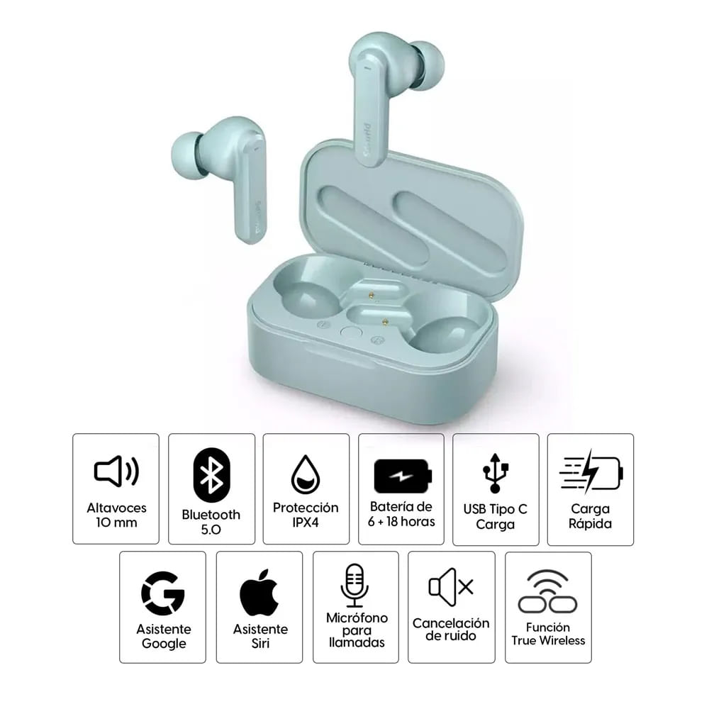Imagen 2 del producto Reacondicionado: Audífonos bluetooth True Wireless Philips TAT4506 cancelación de ruido, resistente IPX4, duración máx. 24 horas con estuche de carga
