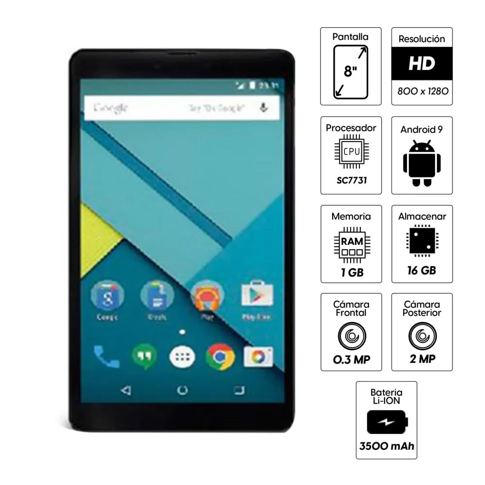 Imagen 2 del producto Reacondicionado: Tablet Advance SmartPad PS7246 8"" 3G, 16GB, 1GB RAM, cámara principal 2MP y frontal 0.3MP, Android 9.0, gris