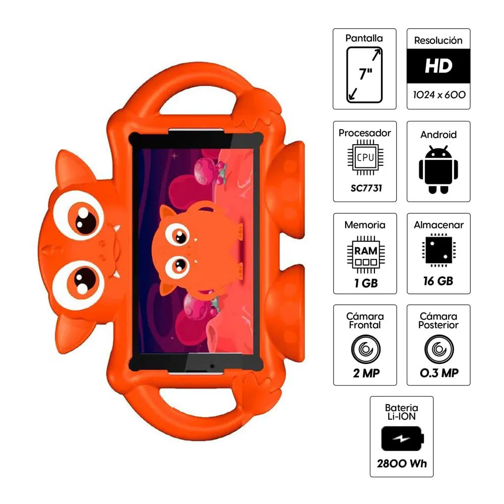 Imagen 2 del producto Reacondicionado: Tablet Advance R7989 7"" 3G, 16GB, 1GB RAM, cámara principal 2MP, frontal 0.3MP, naranja