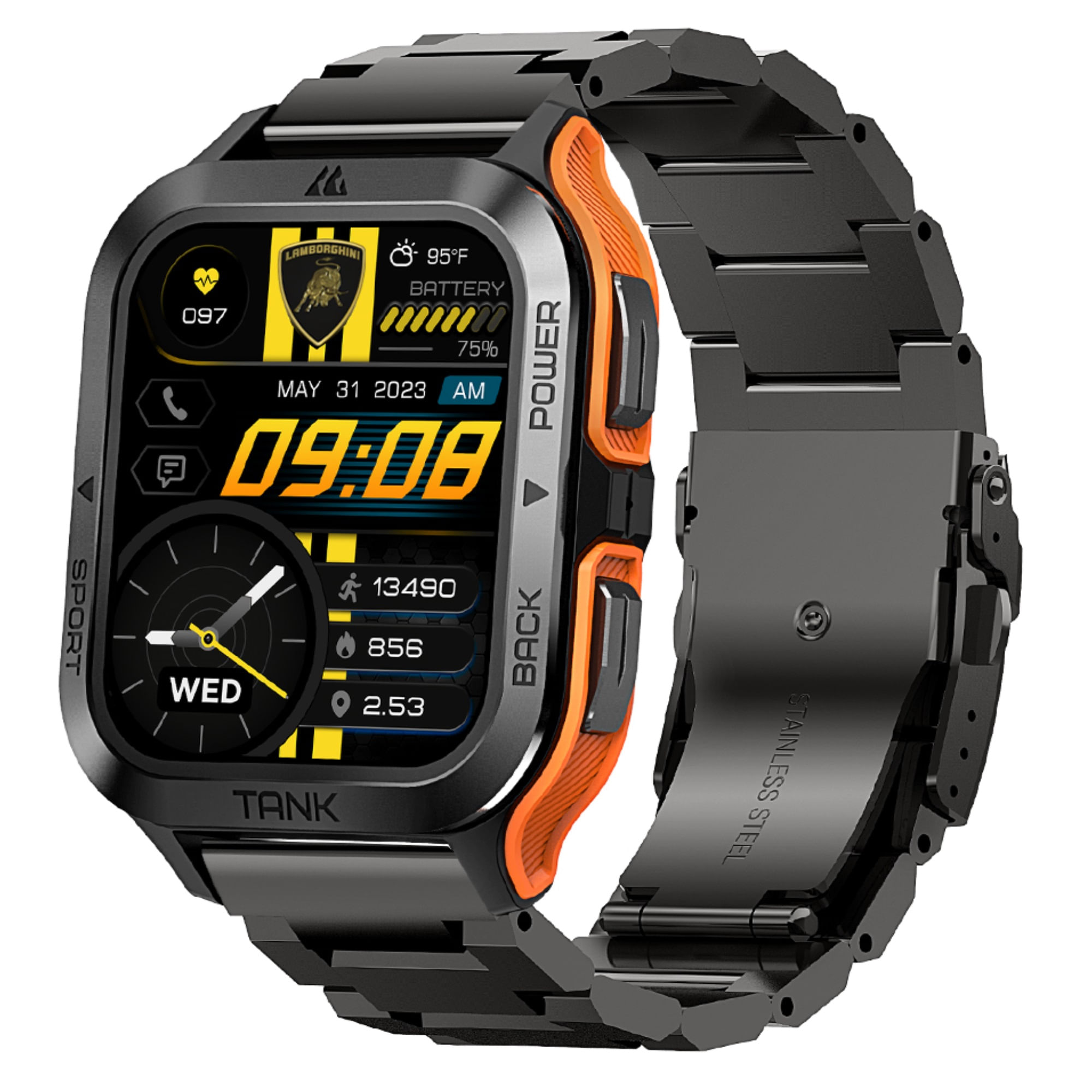 Imagen 2 del producto Smartwatch Lamborghini Aventador Q4 Metal pantalla 1.85""/AMOLED, 70 modos deportivos, batería hasta 15 días, negro