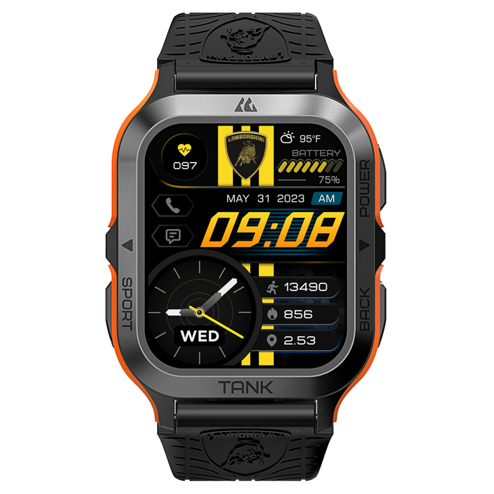 Smartwatch Lamborghini Aventador Q4 pantalla 1.85"/AMOLED, 70 modos deportivos, batería hasta 15 días, negro