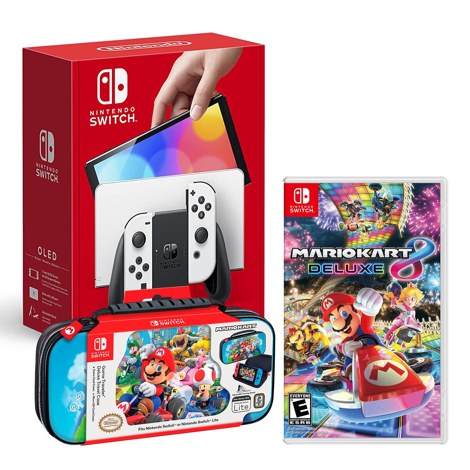 Consola Nintendo Switch Oled 64GB, blanco + Juego Mario Kart 8 + Estuche Mario Kart