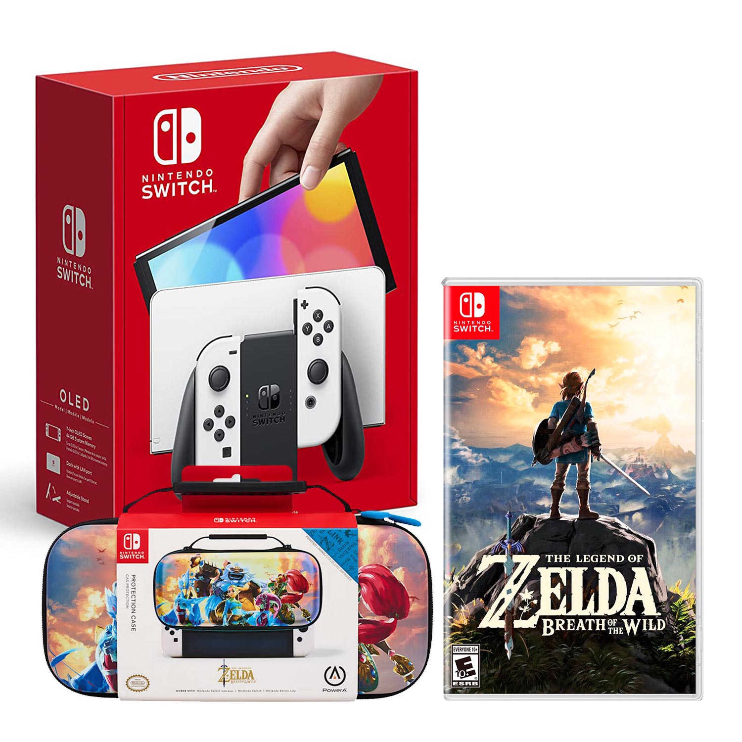 Consola Nintendo Switch Oled blanco + Zelda Breath Of The Wild + Estuche Hyrule