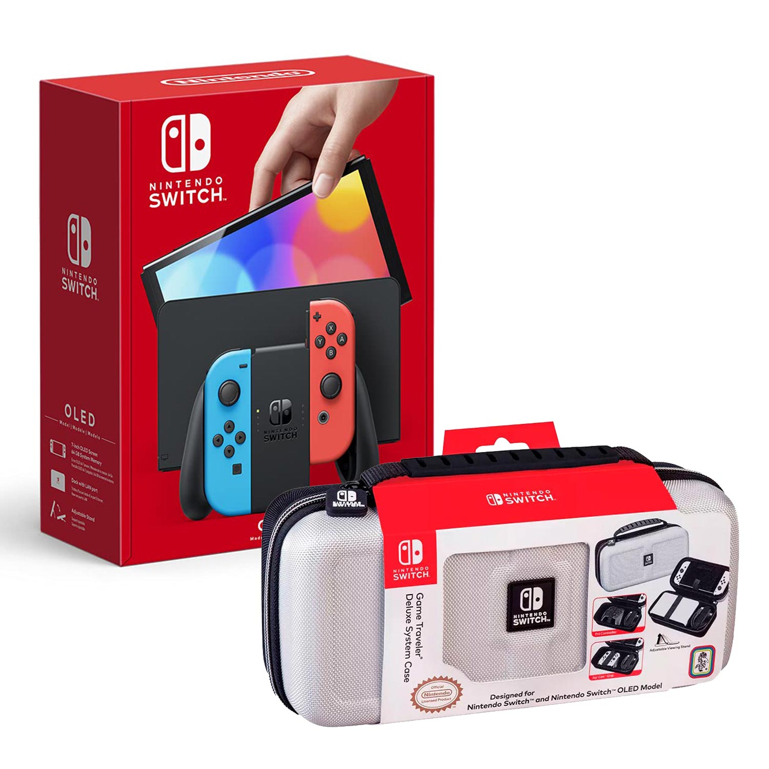 Consola Nintendo Switch Oled Rojo/Azul Neón + Estuche 1680 blanco