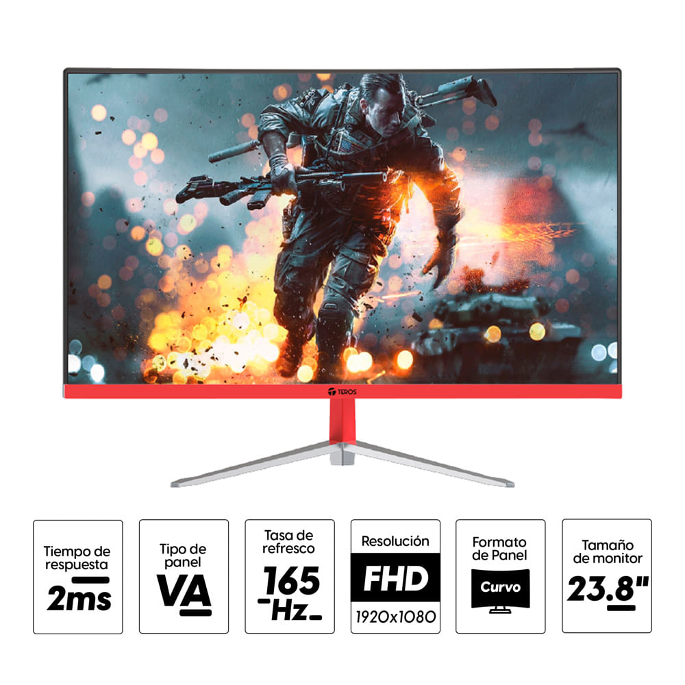 Imagen 2 del producto Monitor gamer curvo 23.8"" Teros TE-2471G Panel VA, FHD(1920x1080), 165Hz, 2ms, entradas HDMI
