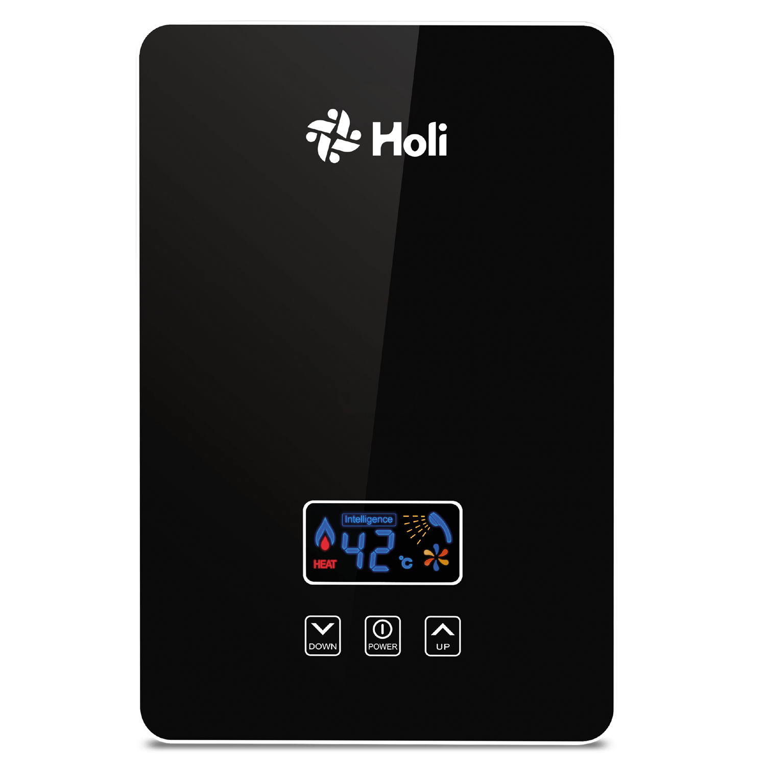 Terma instantánea Holi Piura 6kW, panel digital, protección IPX4, botón touch, incluye regadera y barra acero