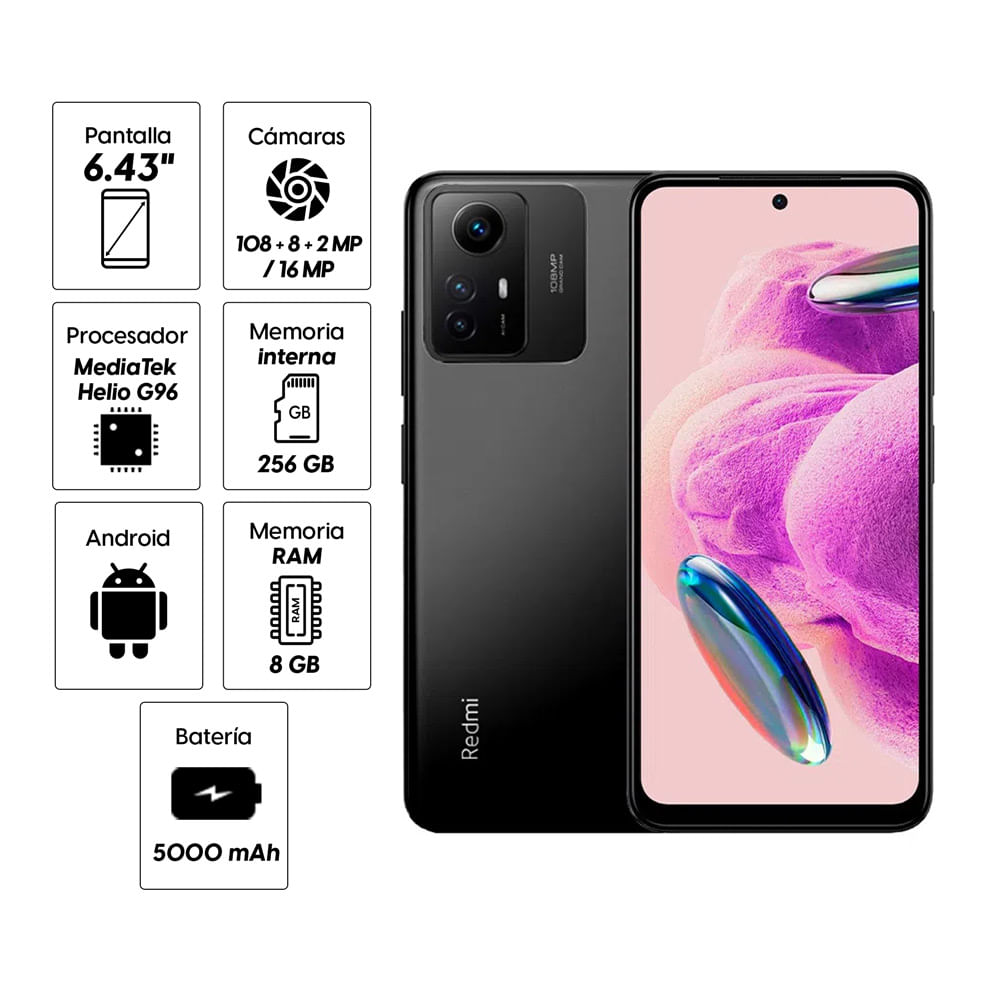 Imagen 2 del producto Reacondicionado: Celular Xiaomi Redmi Note 12S 256GB, 8GB RAM, cámara trasera 108MPy frontal 12MP, 6.43"", negro