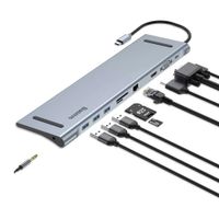 Reacondicionado: Hub Baseus Dockins Station 10 en 1, conector USB tipo C con puertos USB 3.0 x3/4K/HDMI/VGA/RJ45/SD/microSD/puerto de carga PD/3.5mm