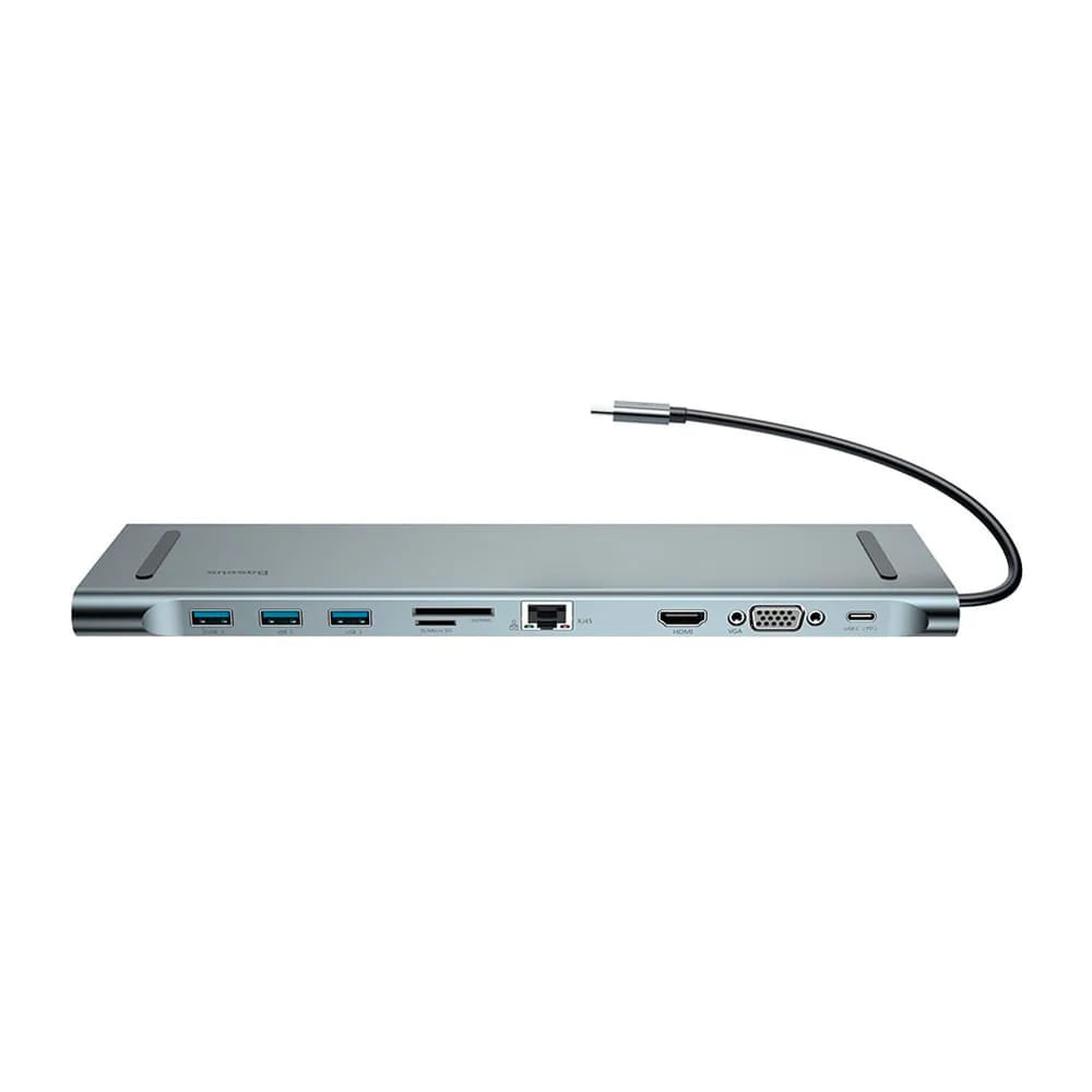 Imagen 2 del producto Reacondicionado: Hub Baseus Dockins Station 10 en 1, conector USB tipo C con puertos USB 3.0 x3/4K/HDMI/VGA/RJ45/SD/microSD/puerto de carga PD/3.5mm
