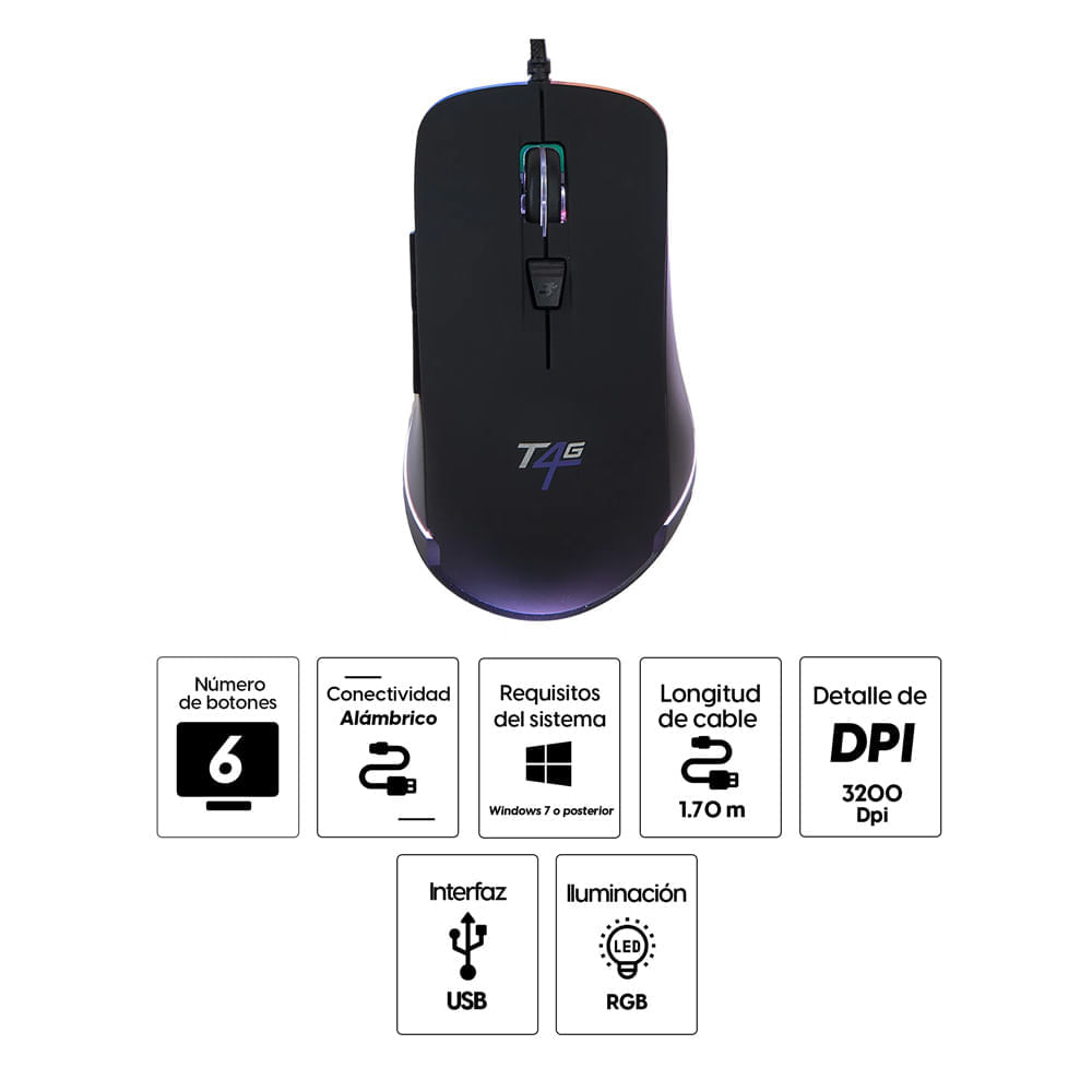 Imagen 2 del producto Reacondicionado: Mouse gamer alámbrico Coolbox Teraware4gamer, conexión USB, resolución 3200 DPI, 6 botones y luces RGB
