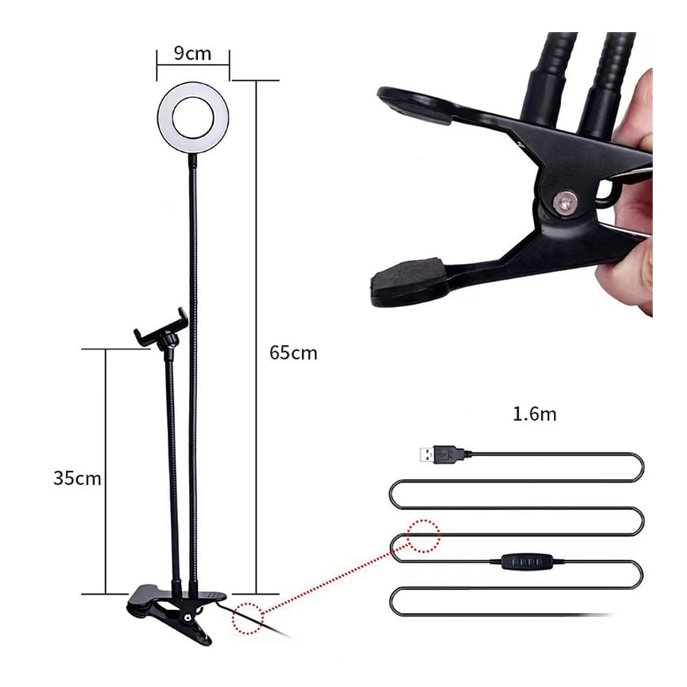 Imagen 2 del producto Aro de luz Roadtrip 3"" con soporte celular, luz de relleno y cálida, brazo flexible, diseño compacto y portátil
