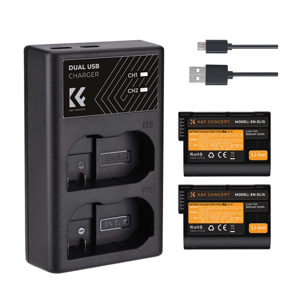 Imagen 1 del producto Cargador Dual K&F Concept KF28.0012 para batería EN-EL15, negro + 2 baterías