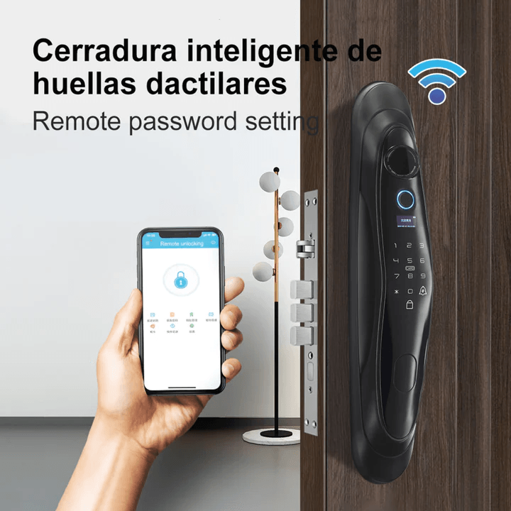 Imagen 2 del producto Cerradura inteligente Vivibox Pro con cámara, memoria de 300 huellas, uso con tarjeta y llave, negro