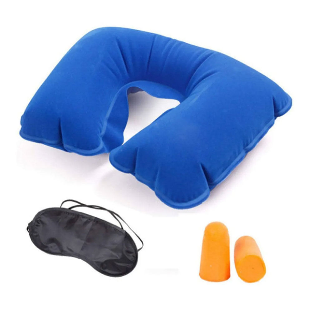 Kit viajero Genérico almohada de viaje + Antifaz + Tapón, azul