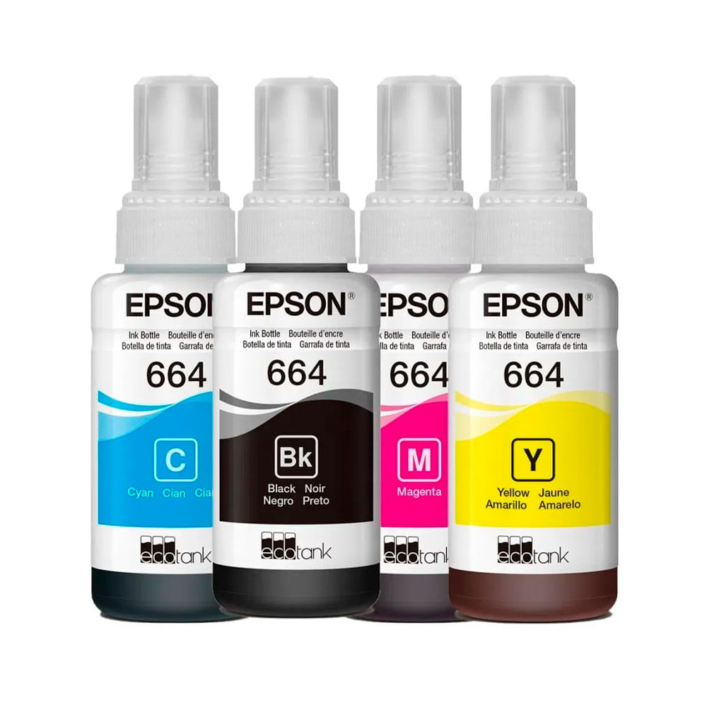 Imagen 2 del producto Botellas de tinta Epson 664 EcoTank, negro, amarillo, cyan y magenta, 70ml, impresión a color