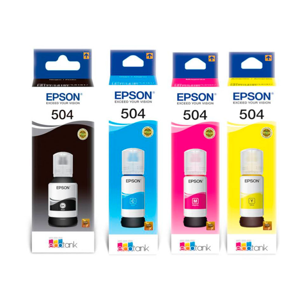 Kit 4 tintas 504 Epson T504, cyan, magenta, amarillo y negro