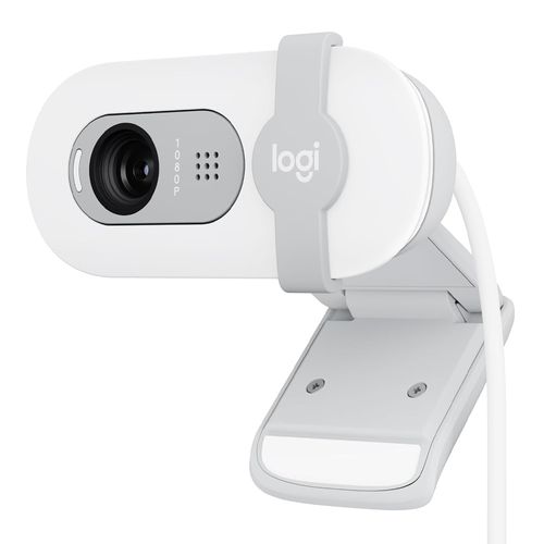 Cámara web Logitech Brio 100 FHD 1080p, conexión USB, micrófono integrado, tapa de privacidad, cable 1.5 m, blanco