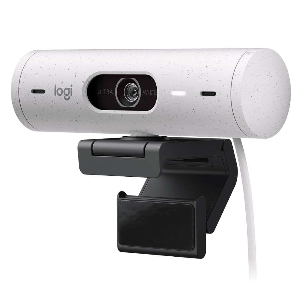 Cámara web Logitech Brio 500 FHD 1080p, conexión USB Tipo-C, micrófono integrado, tapa de privacidad, cable 1.5 m, blanco
