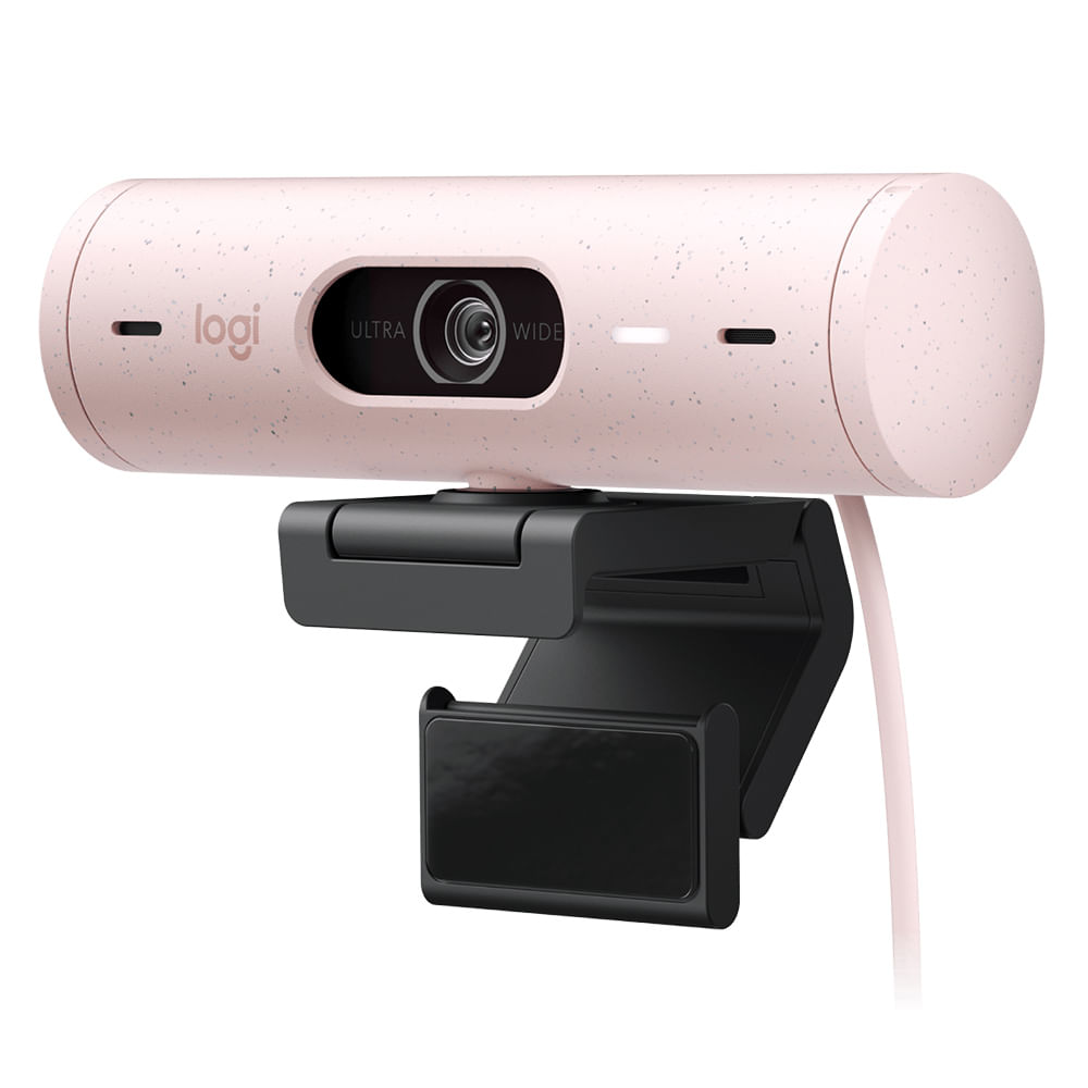 Cámara web Logitech Brio 500 FHD 1080p, conexión USB Tipo-C, micrófono integrado, tapa de privacidad, cable 1.5 m, rosado