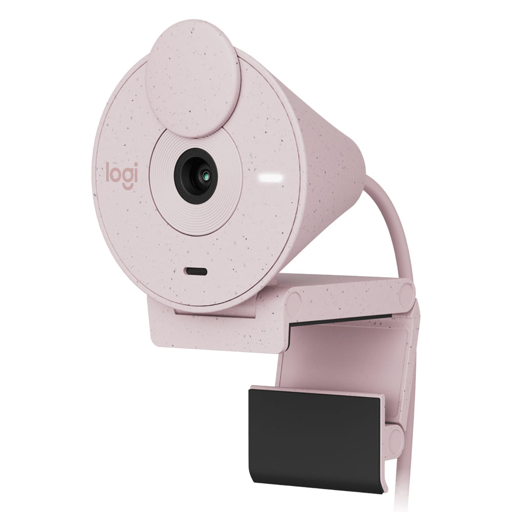 Cámara web Logitech Brio 300 FHD 1080p, conexión USB Tipo-C, micrófono integrado, tapa de privacidad, cable 1.5 m, rosado