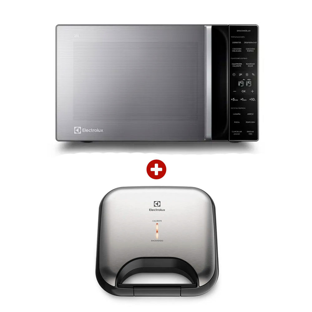 Combo Electrolux: Microondas EMDY25S2MXM, capacidad 25 litros, inox + Sandwichera Efficient ESG20 750W, 2 sándwiches, inox