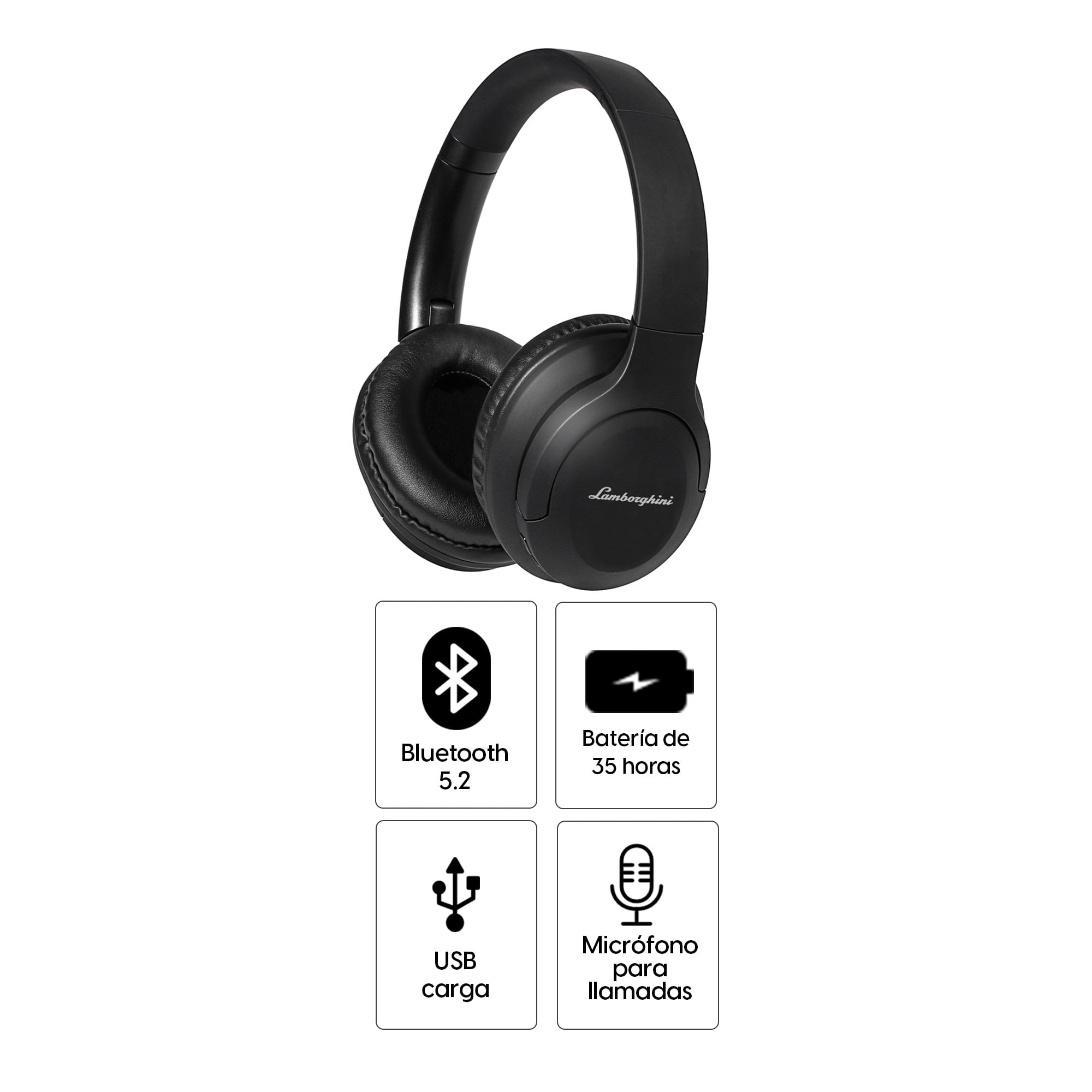 Imagen 2 del producto Audífonos bluetooth on ear Lamborghini Huracan Noctis micrófono incorporado, hasta 35 horas, negro