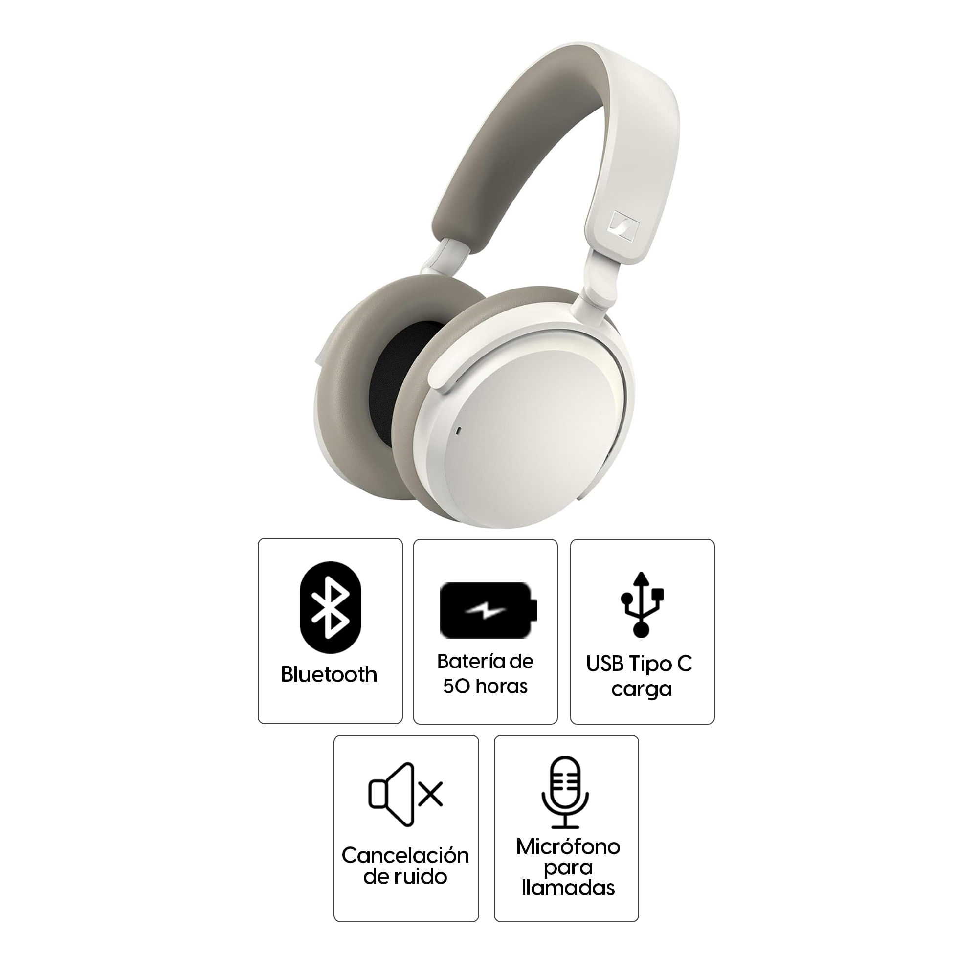 Imagen 2 del producto Audífonos con cancelación de ruido Sennheiser Accentum micrófono incorporado, máx. 50 horas, control de música y llamadas, blanco