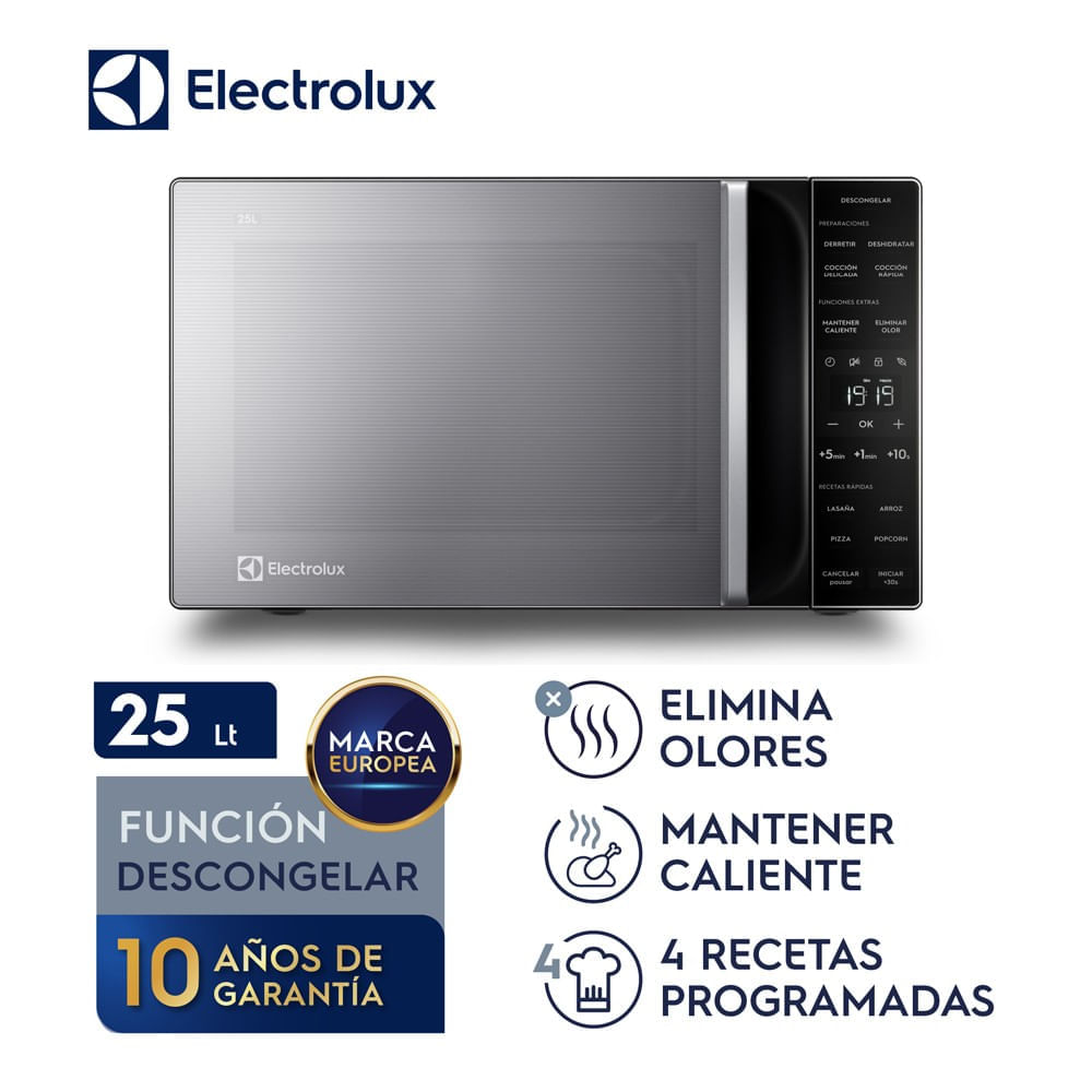 Imagen 2 del producto Microondas Freestanding EMDY25S2MXM 1200W, capacidad 25 litros, 4 funciones predeterminadas, plateado