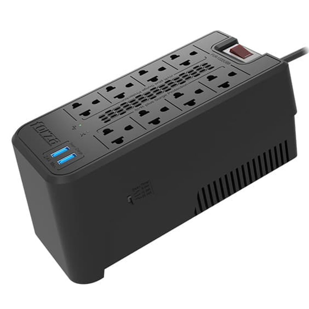 Imagen 2 del producto Estabilizador de voltaje Forza FVR-1222USB 1200VA/600W, 8 salidas, 2 puertos USB-220V, largo de cable 1.5 m, negro