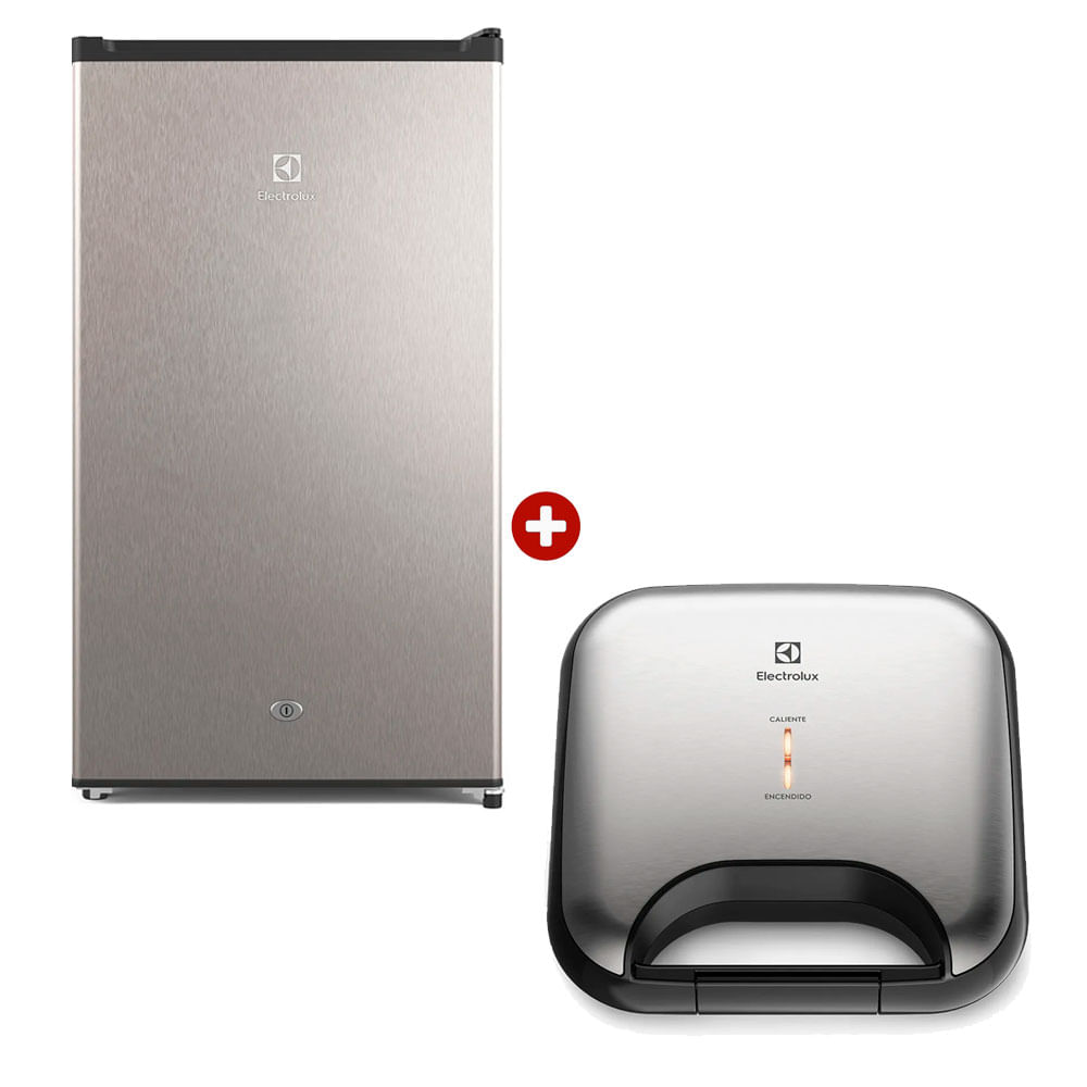 Combo Electrolux: Frigobar ERD090G2HWG capacidad 90 litros, plateado + Sandwichera Efficient ESG20, capacidad 2 sándwiches, inox