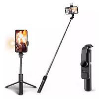Selfie stick trípode con control remoto bluetooth, luz led, 1m de extensión, negro