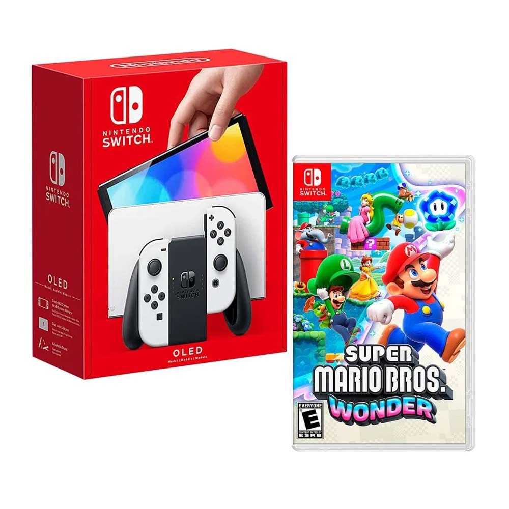 Imagen 1 del producto Consola Nintendo Switch Oled 64GB, blanco + Juego Super Mario Wonder